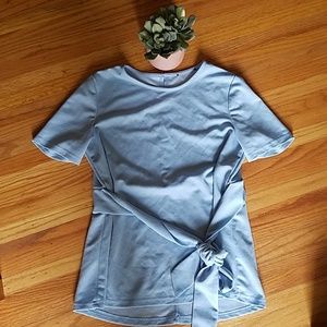 Light Blue Tie Waist Shirt Blouse Top